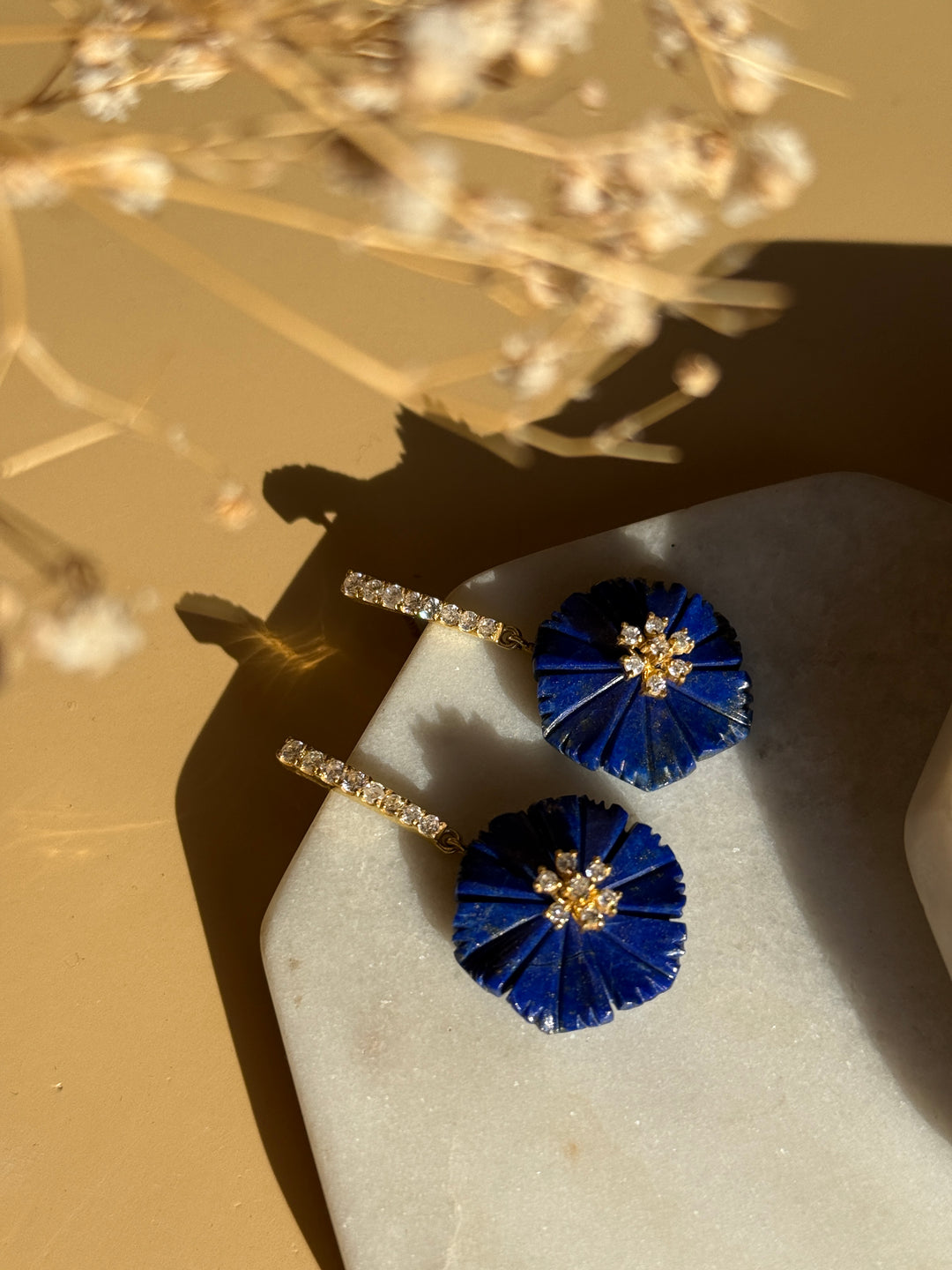 Carved Lapis Flower Earrings