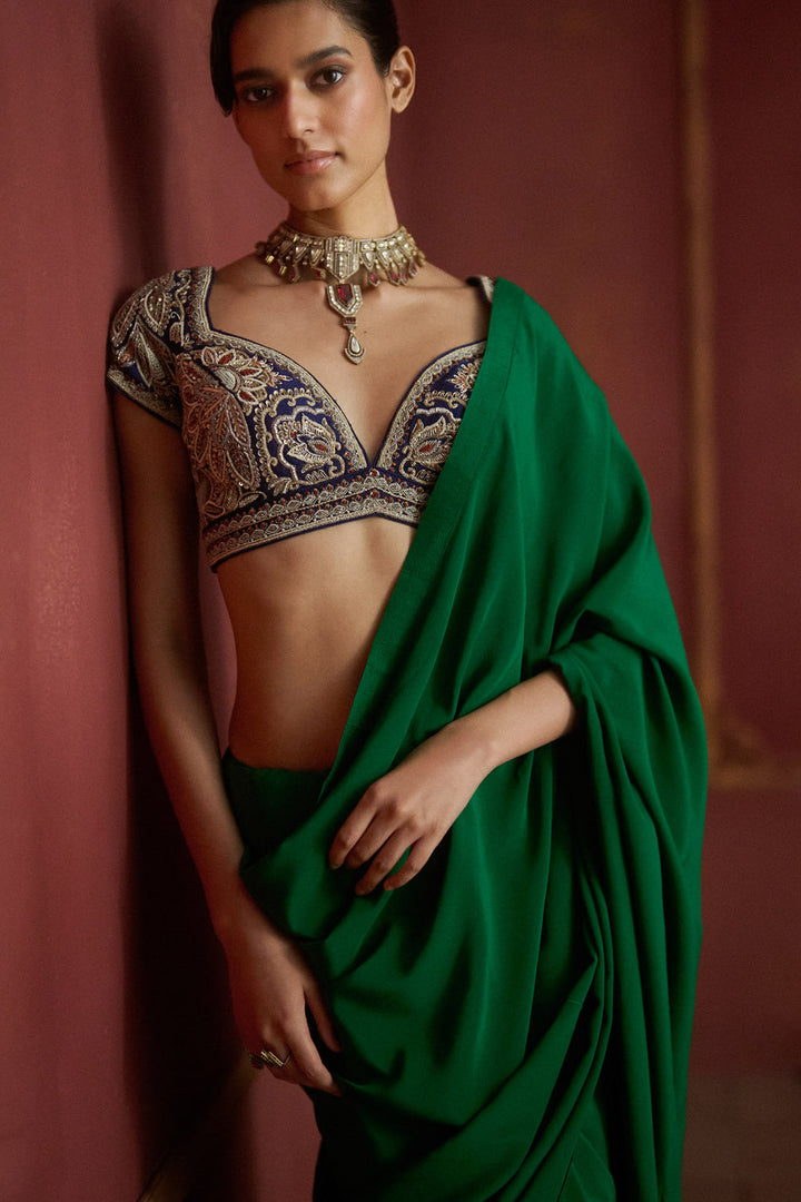 Bottle Green Saree Set