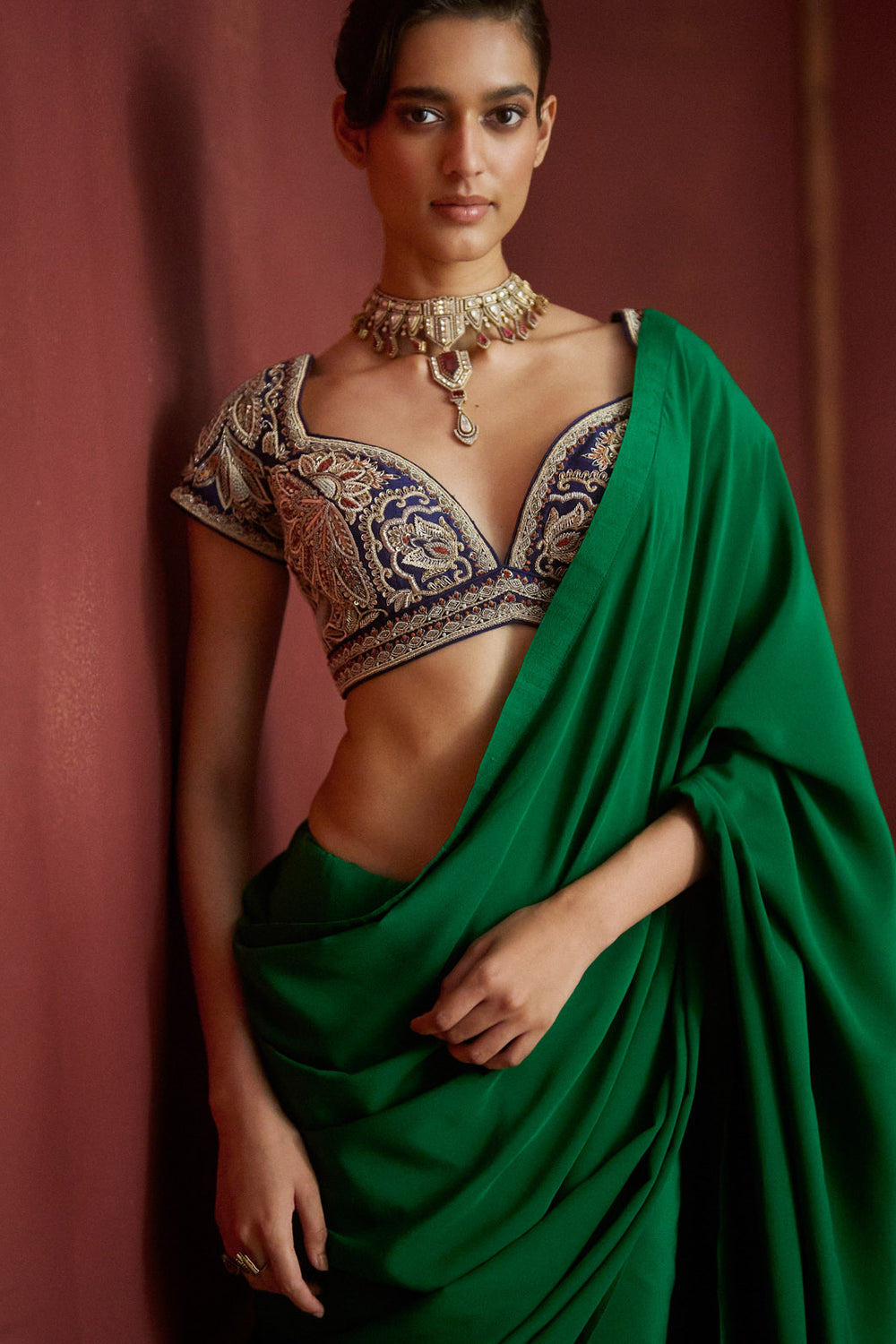Bottle Green Saree Set