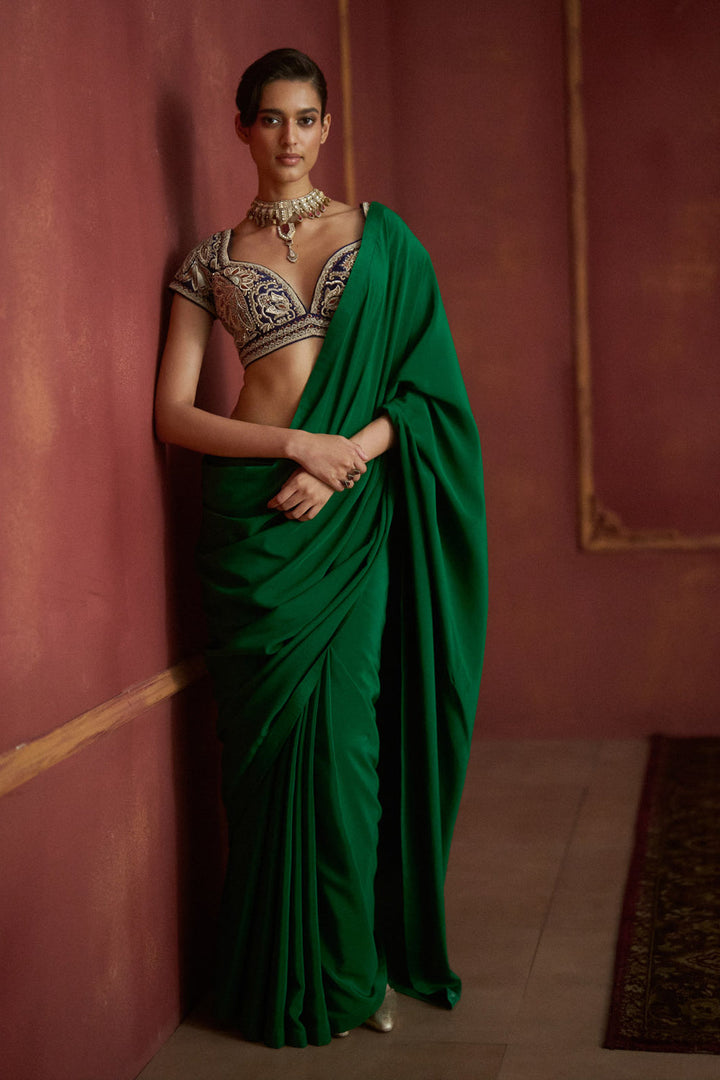 Bottle Green Saree Set