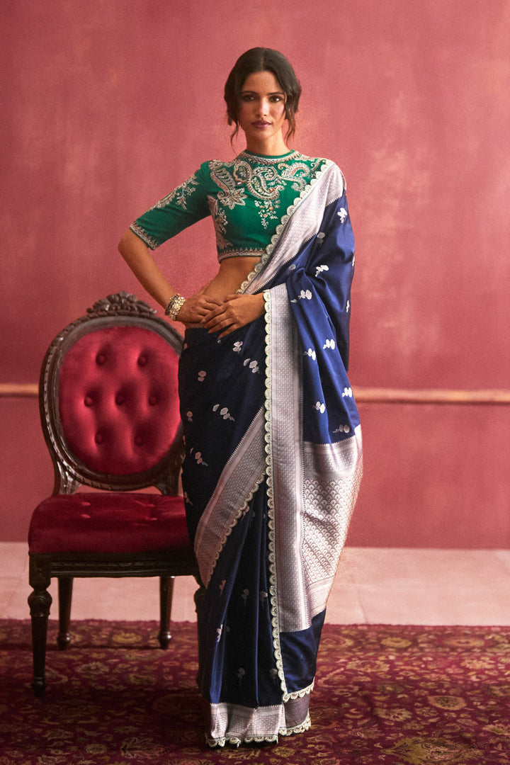 Navy Blue Banarasi Saree