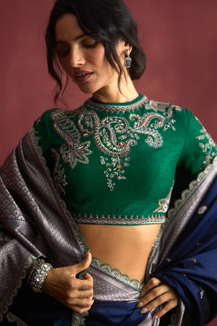 Navy Blue Banarasi Saree