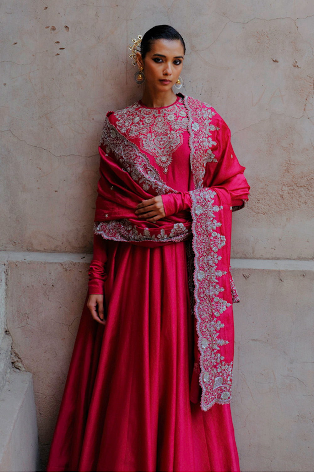 Rani Pink Embroidered Anarkali