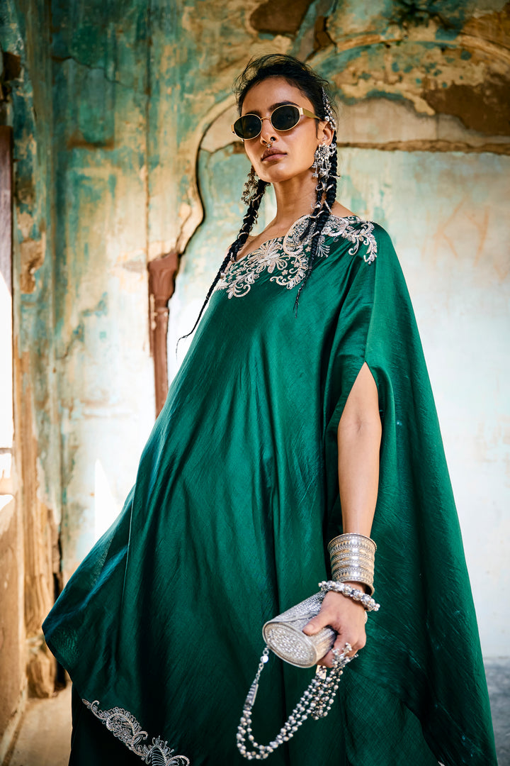 Emerald Green Off Shoulder Cape Set