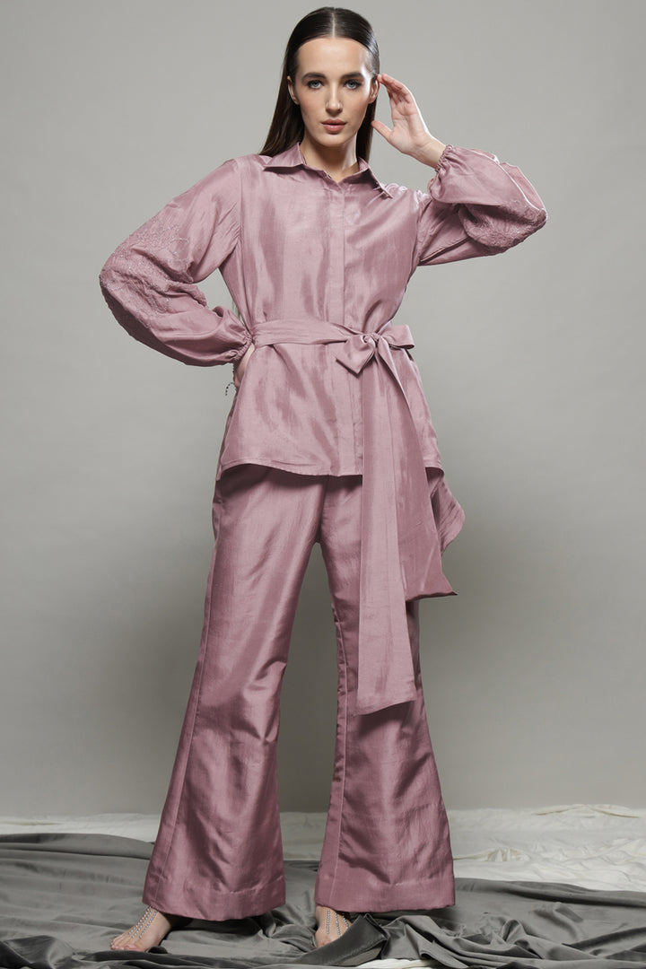 Asymmetric Tie Up Dust Rose Co-ord Set