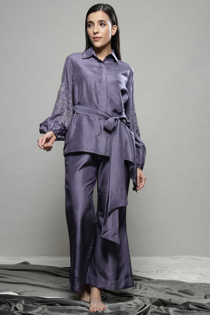 Asymmetric Tie Up Plum Co-ord Set