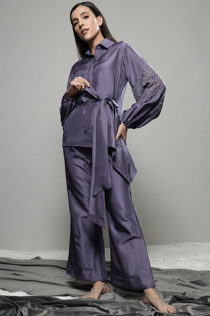 Asymmetric Tie Up Plum Co-ord Set