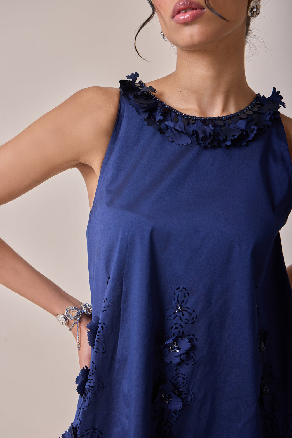 Midnight Art-Cut Shift Dress