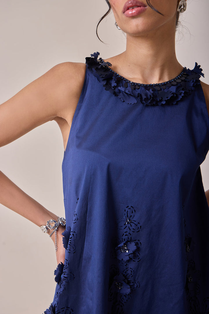 Midnight Art-Cut Shift Dress