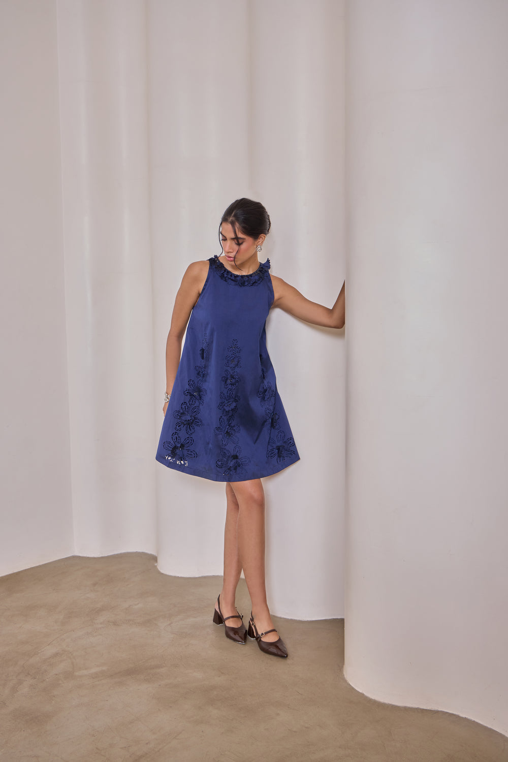 Midnight Art-Cut Shift Dress