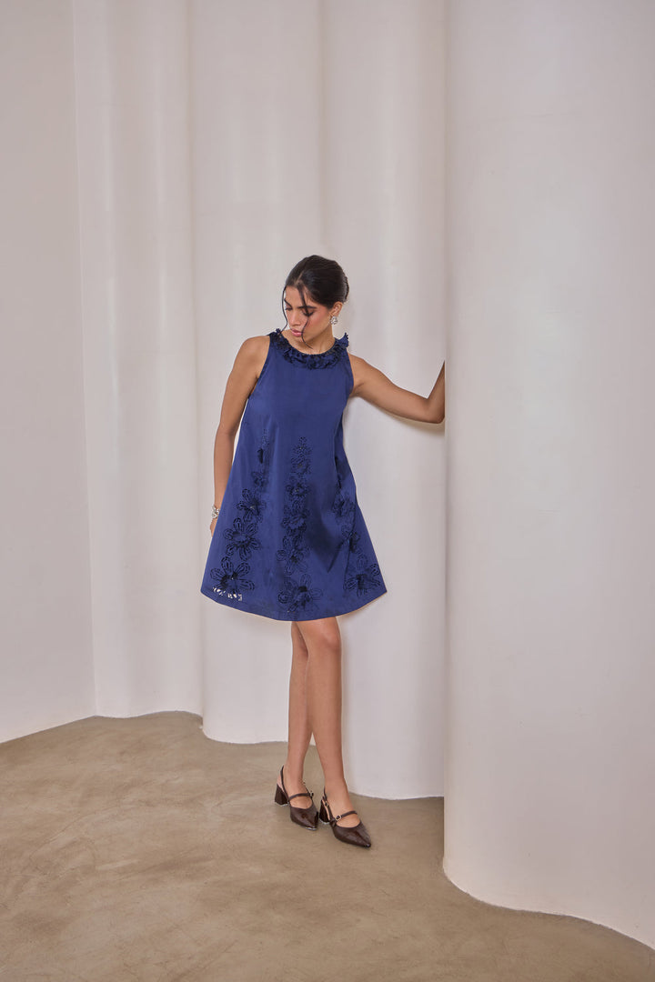 Midnight Art-Cut Shift Dress