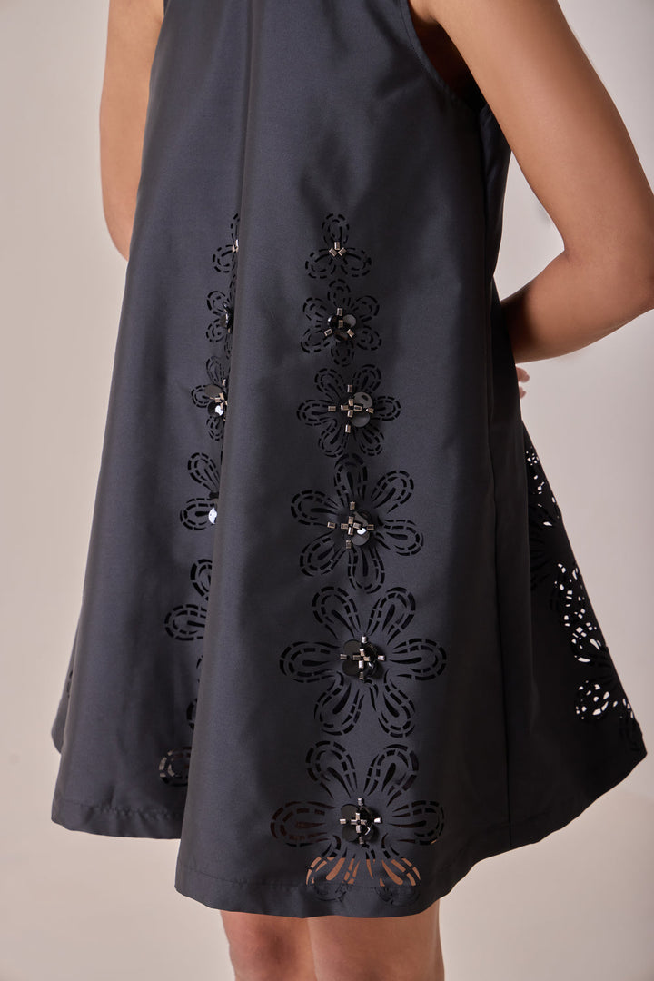 Noir Art-Cut Shift Dress