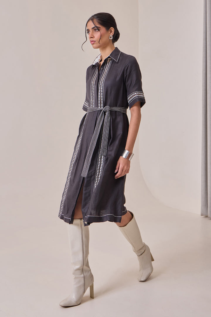 Black Thread-Work Midi Dress
