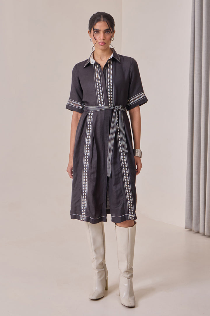 Black Thread-Work Midi Dress