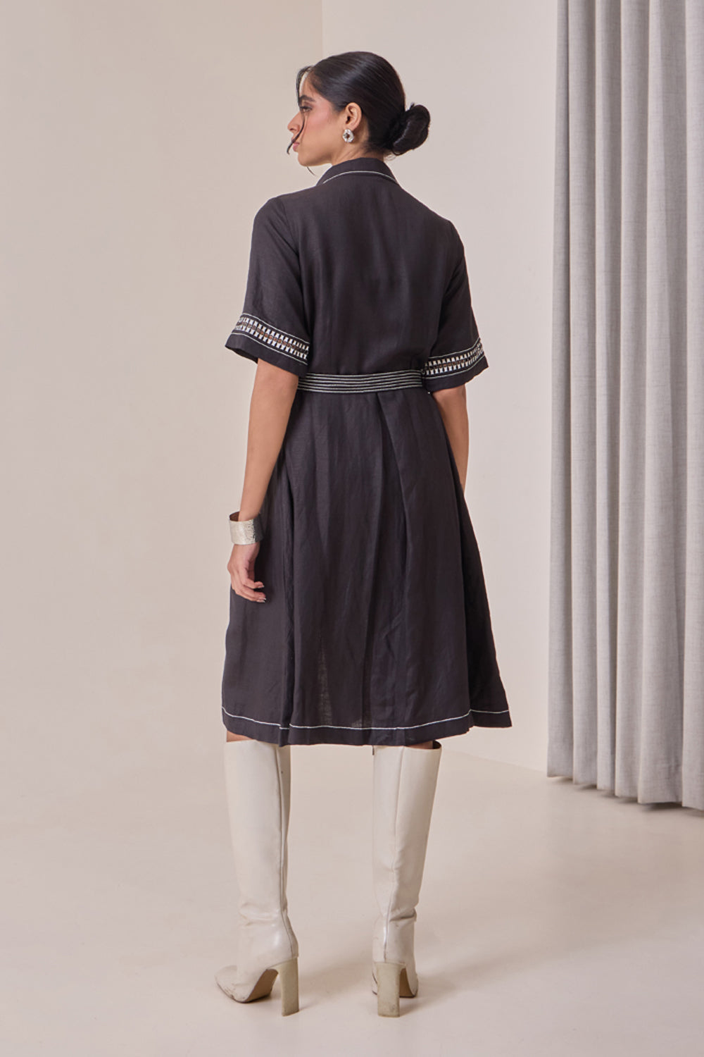 Black Thread-Work Midi Dress
