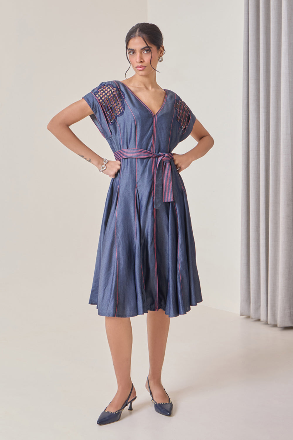Pink Pop Denim Midi Dress