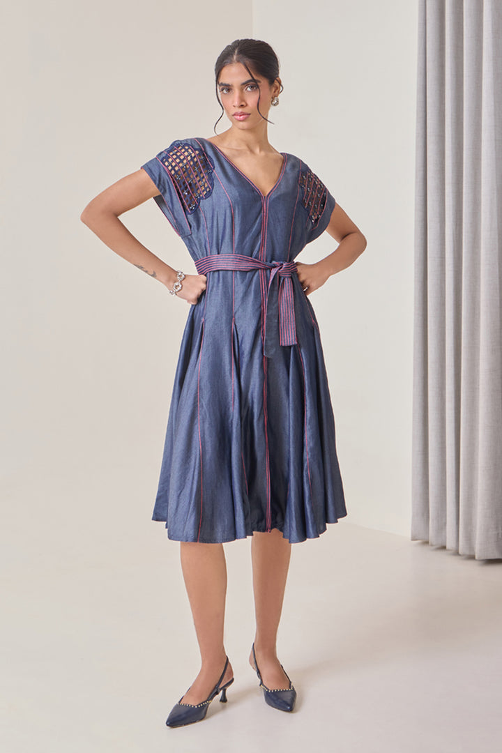 Pink Pop Denim Midi Dress
