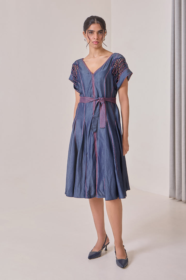 Pink Pop Denim Midi Dress