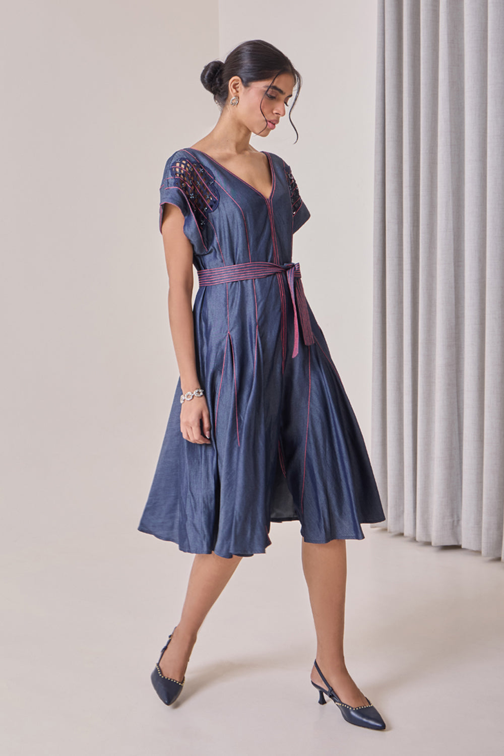 Pink Pop Denim Midi Dress