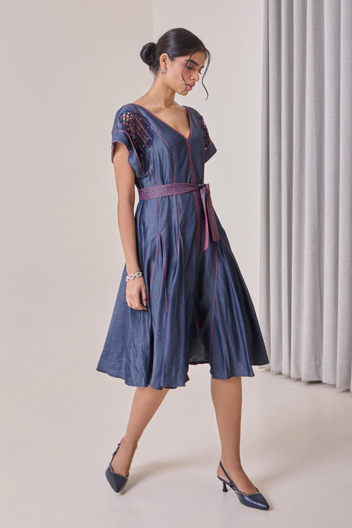 Pink Pop Denim Midi Dress
