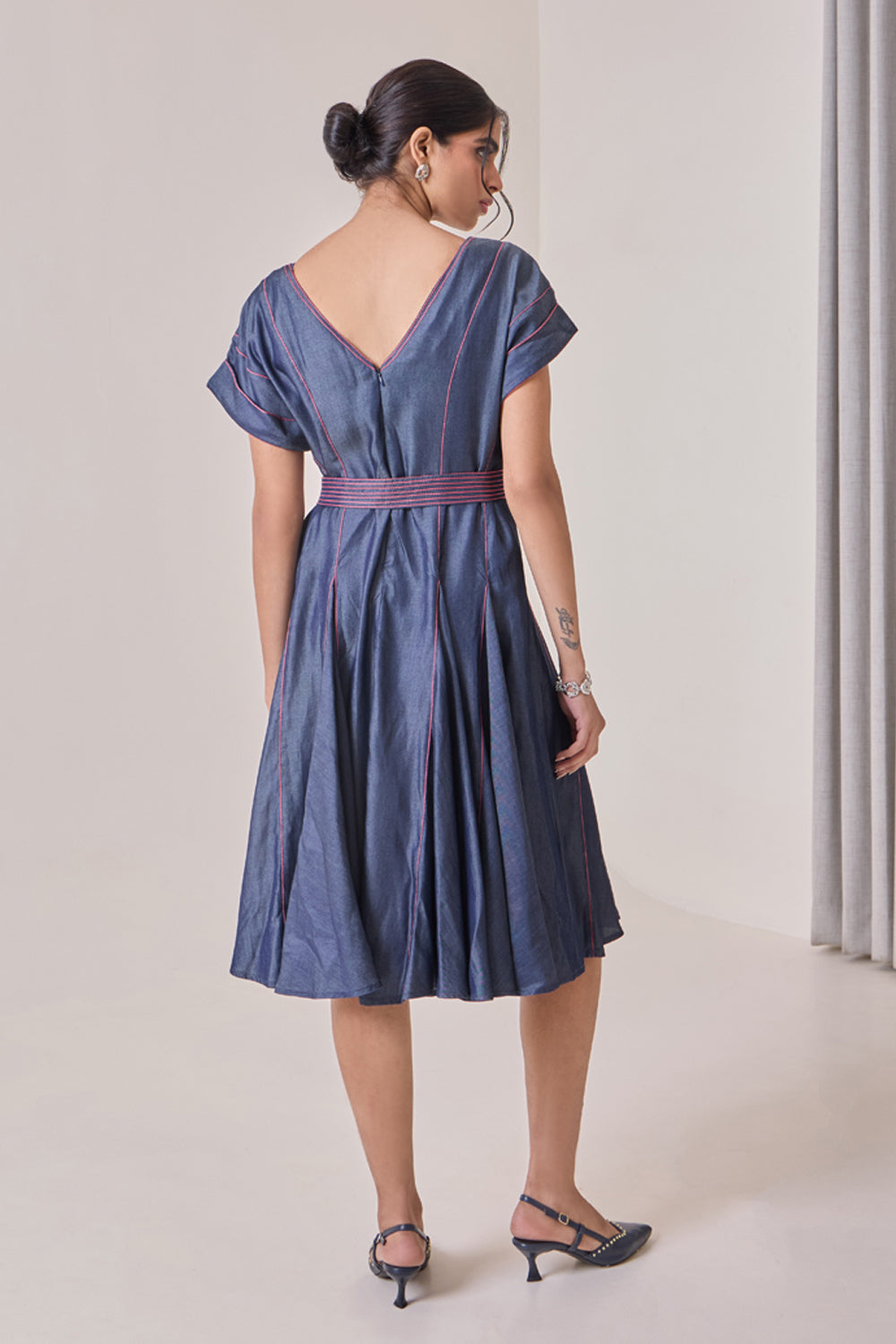 Pink Pop Denim Midi Dress