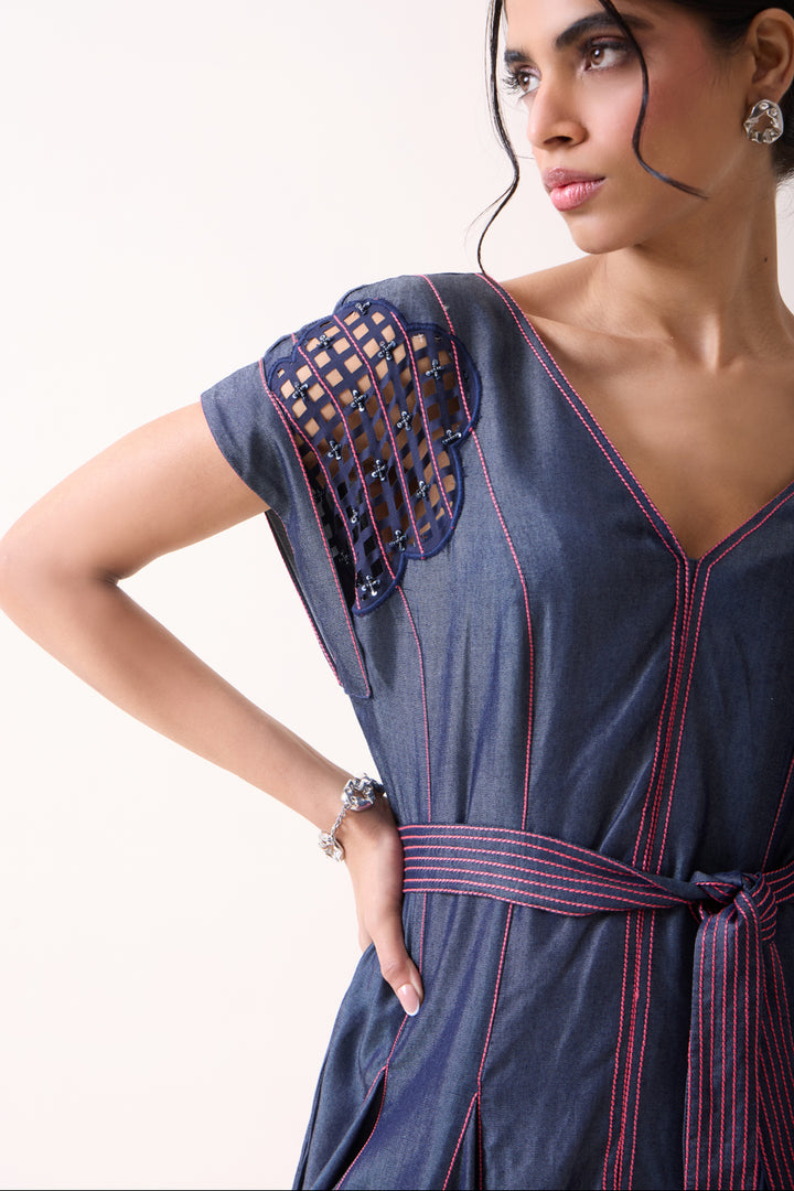 Pink Pop Denim Midi Dress