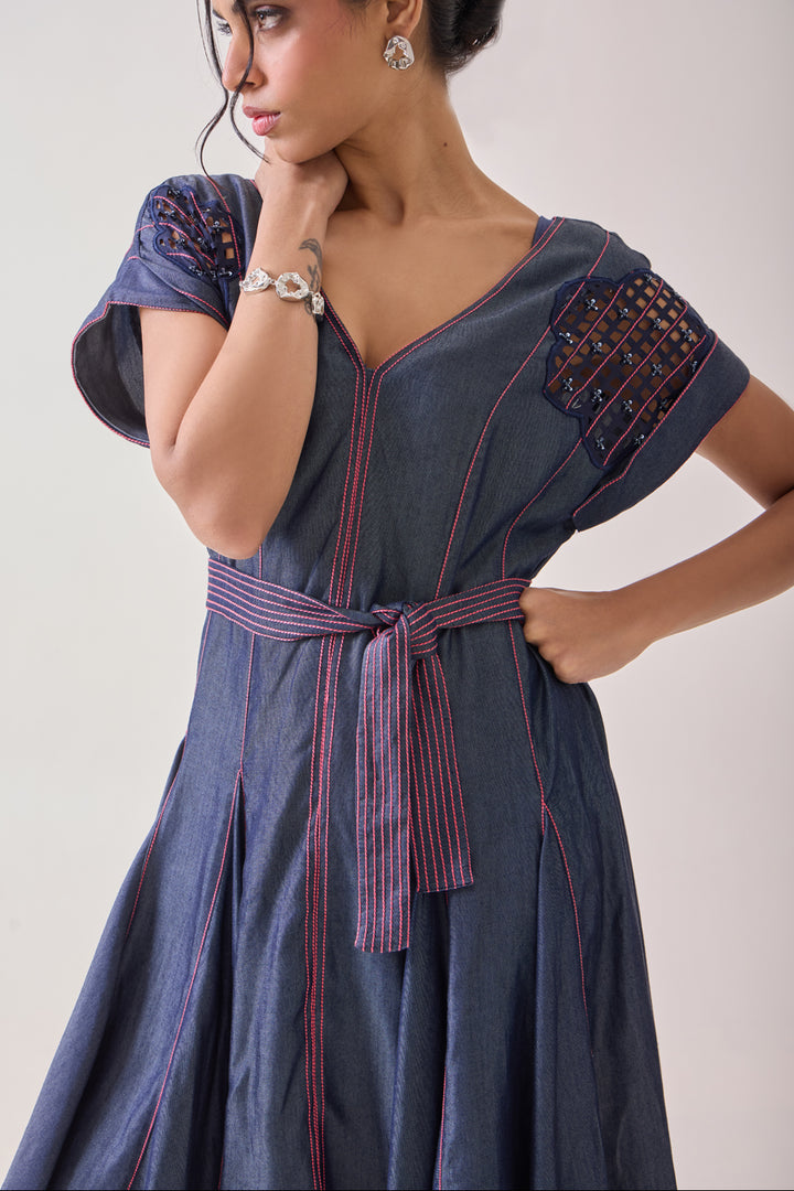 Pink Pop Denim Midi Dress