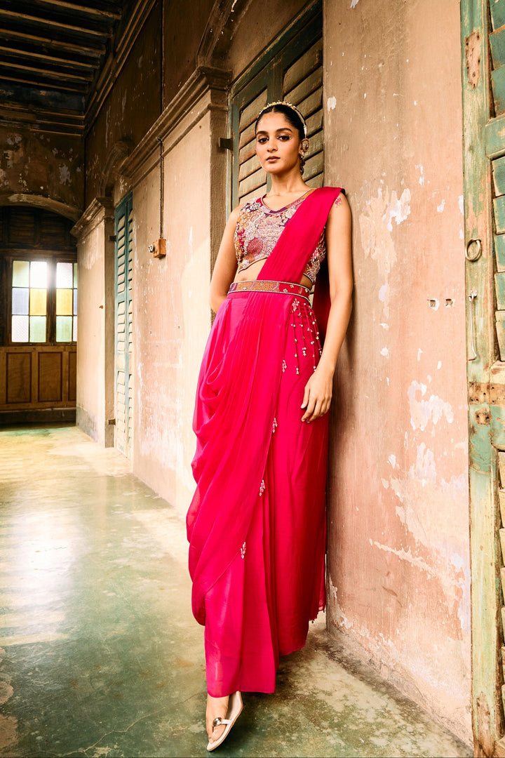 Rani Pink Heer Saree Set