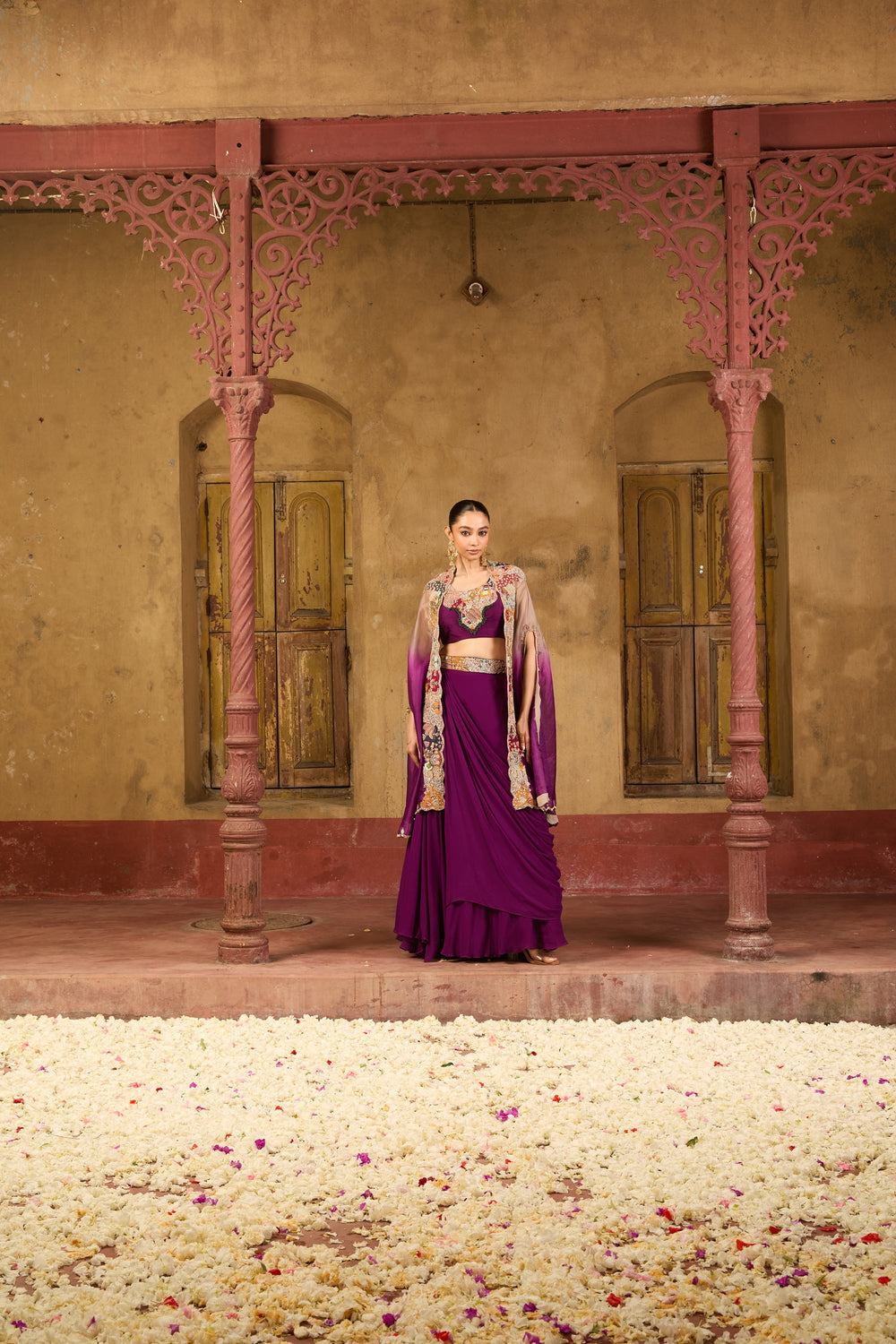 Ruhani Draped Lehenga Set in Plum
