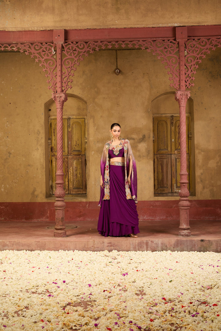 Ruhani Draped Lehenga Set in Plum