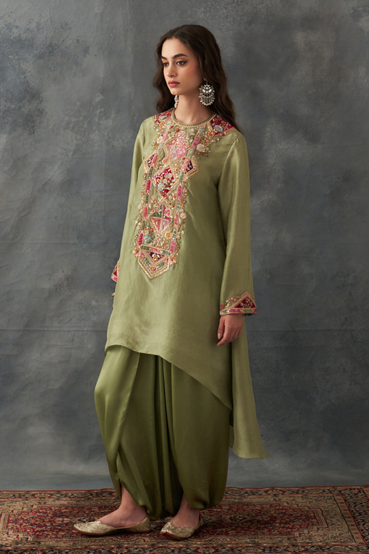 Olive Asymmetrical Kurta Set