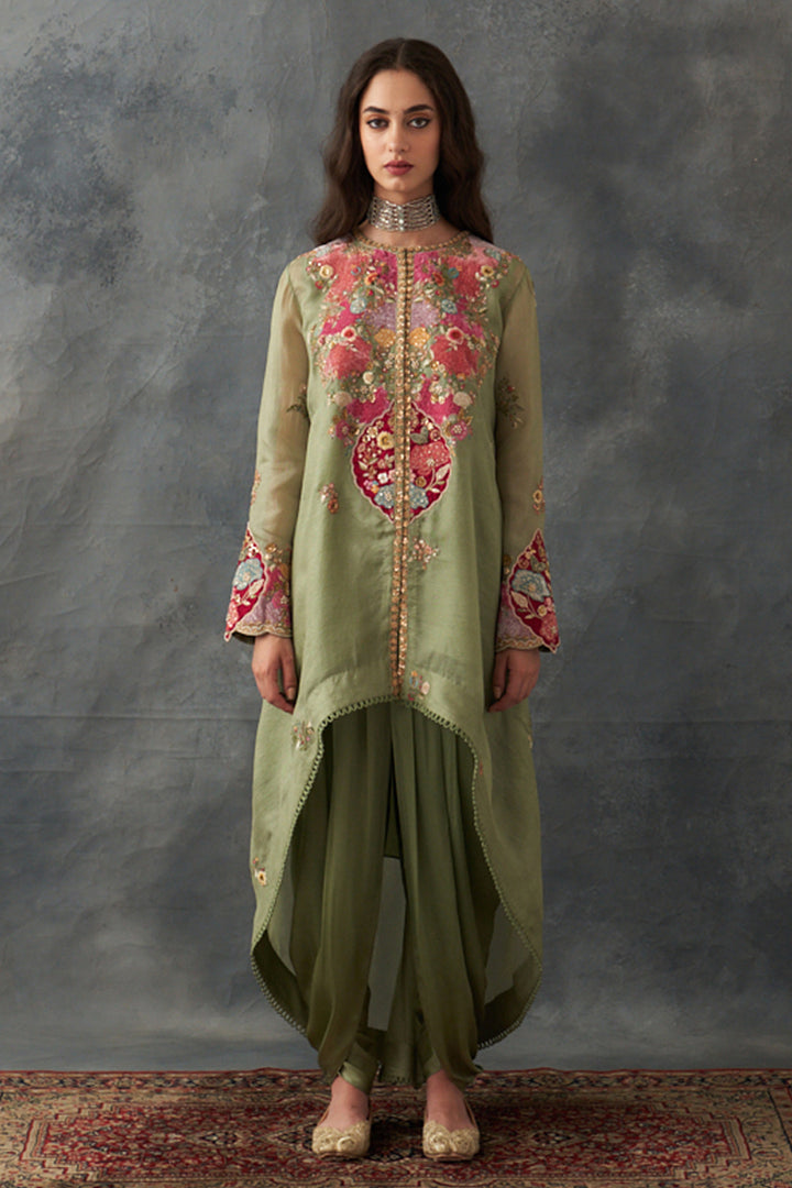 Olive Asymmetrical Kurta Set