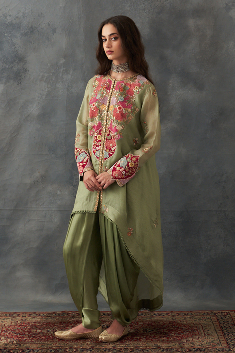 Olive Asymmetrical Kurta Set