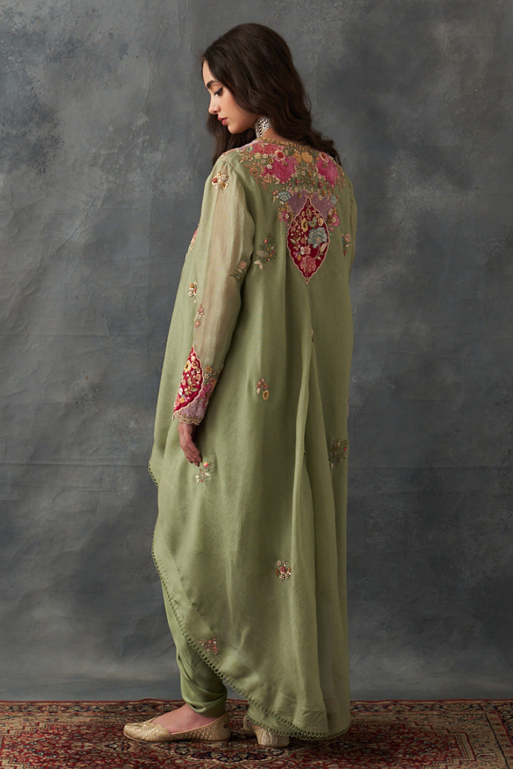 Olive Asymmetrical Kurta Set