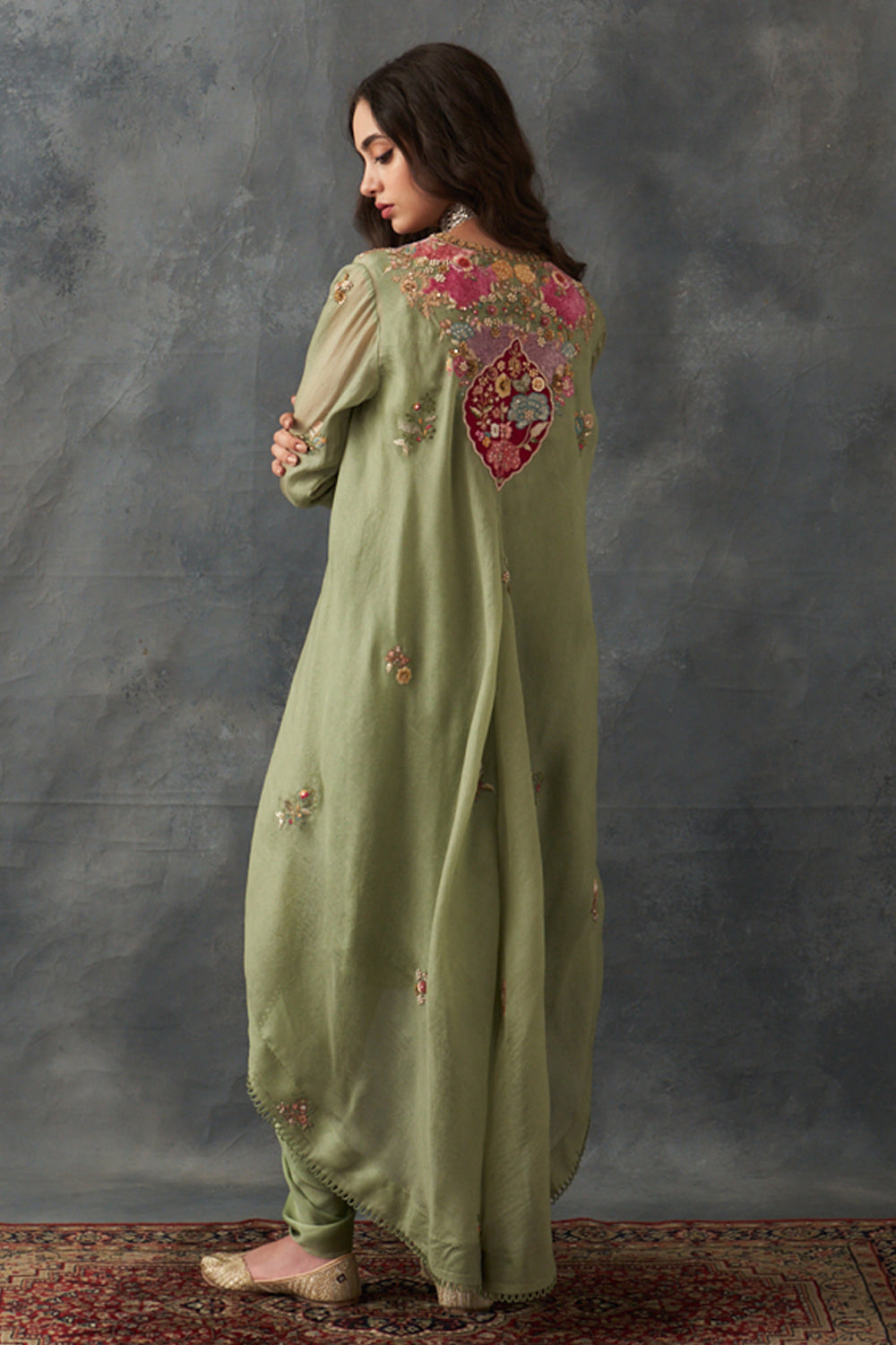 Olive Asymmetrical Kurta Set