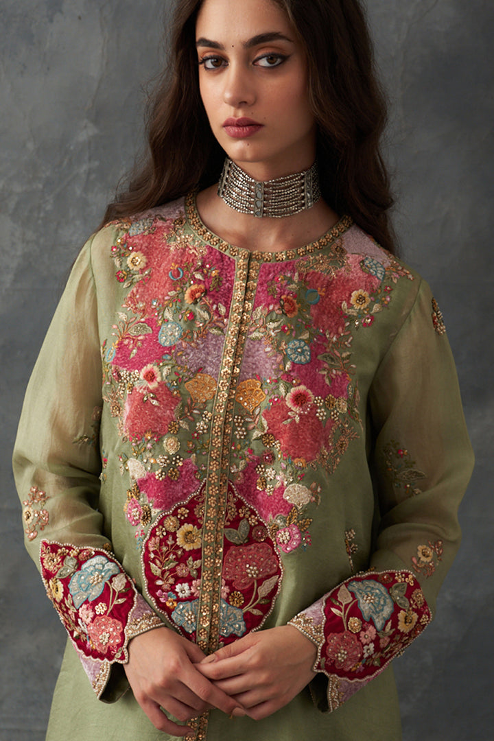 Olive Asymmetrical Kurta Set
