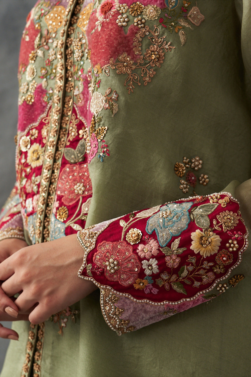 Olive Asymmetrical Kurta Set