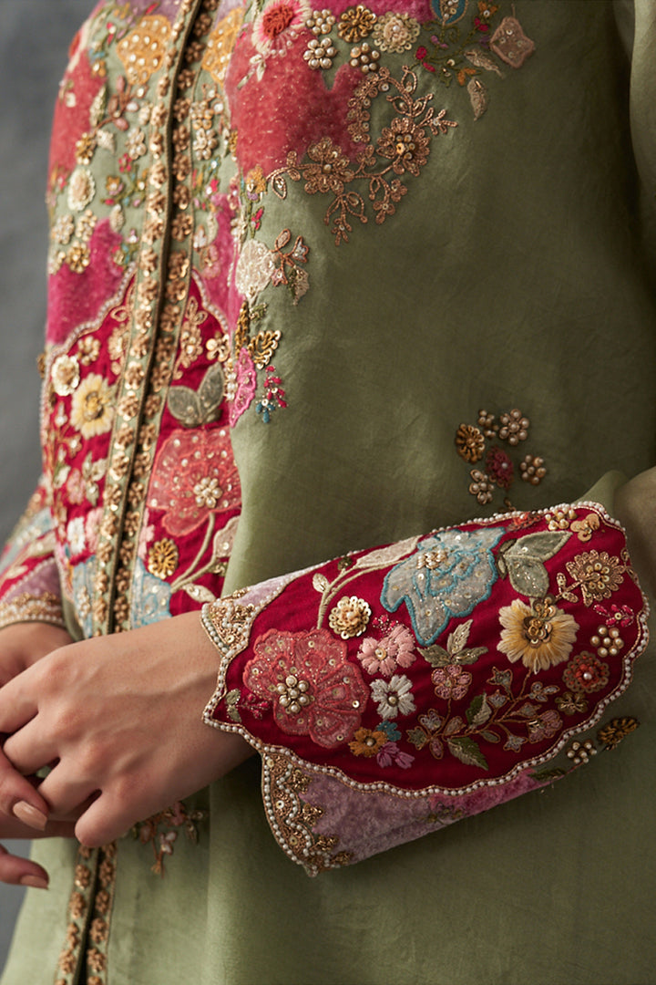 Olive Asymmetrical Kurta Set