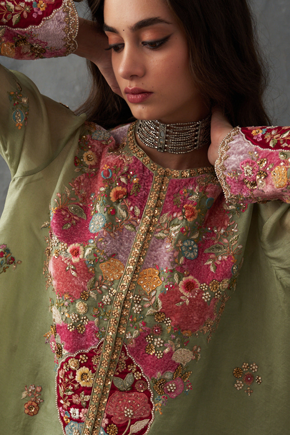 Olive Asymmetrical Kurta Set