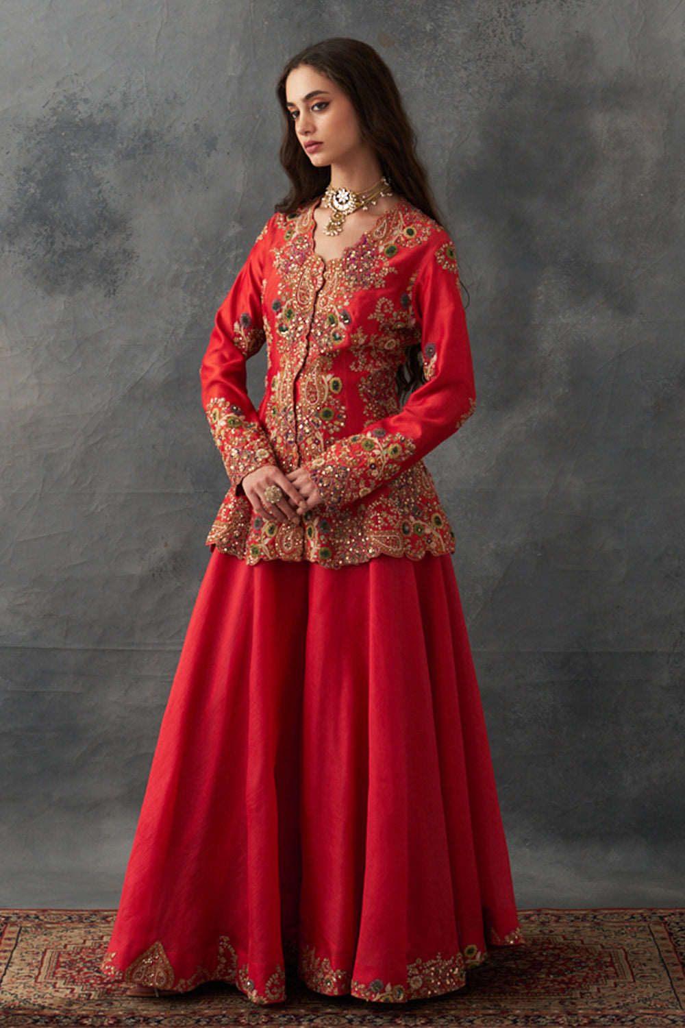 Burnt Sienna Peplum Sharara Set