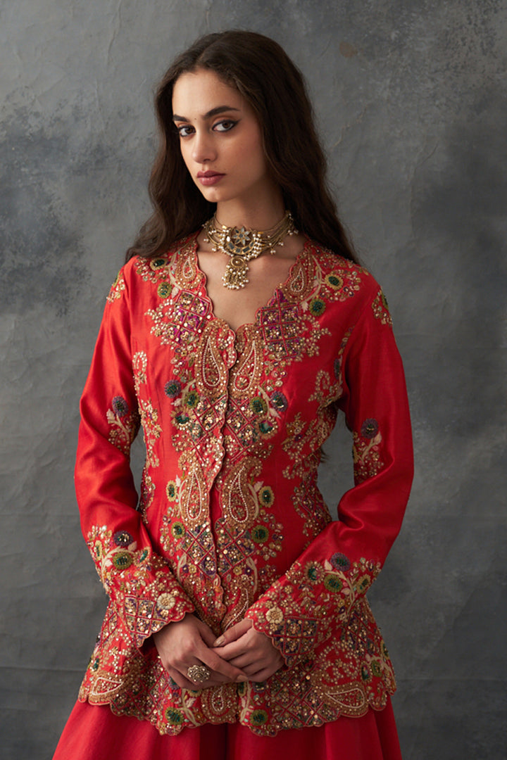 Burnt Sienna Peplum Sharara Set