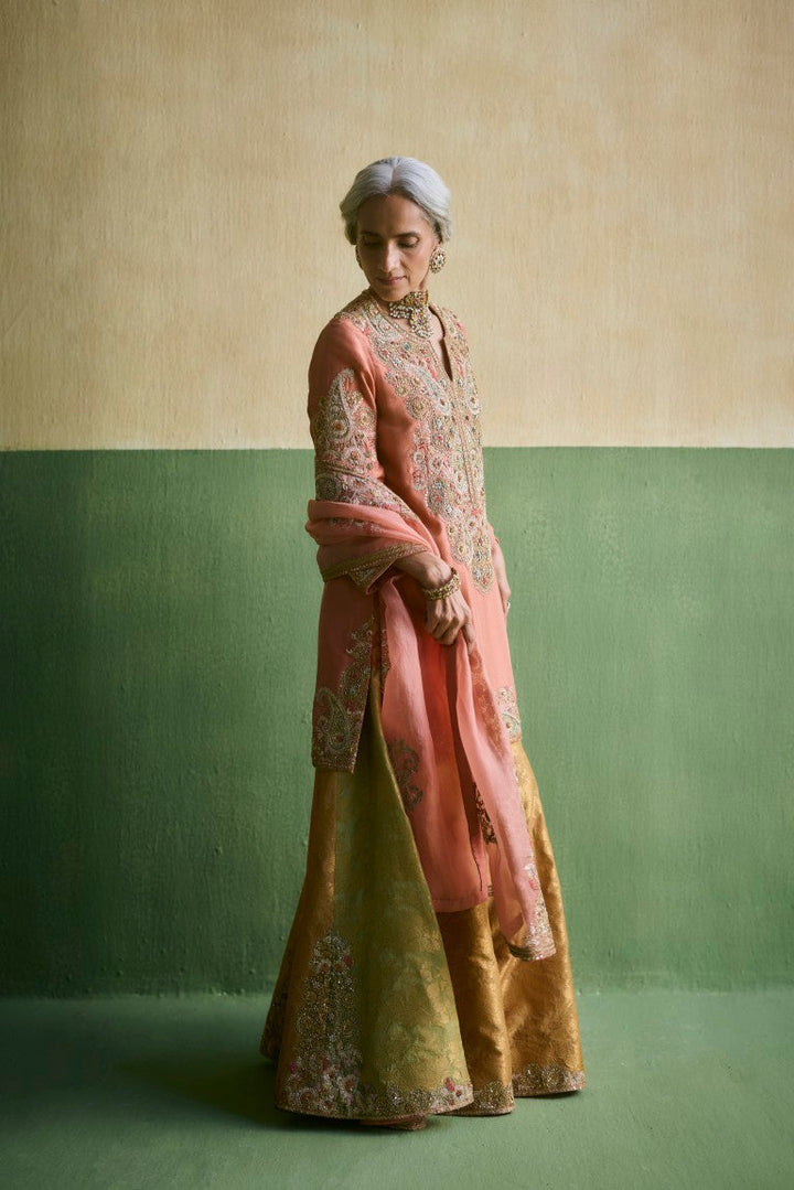 Short Kurti With Multi Color Sharara & Organza Dupatta