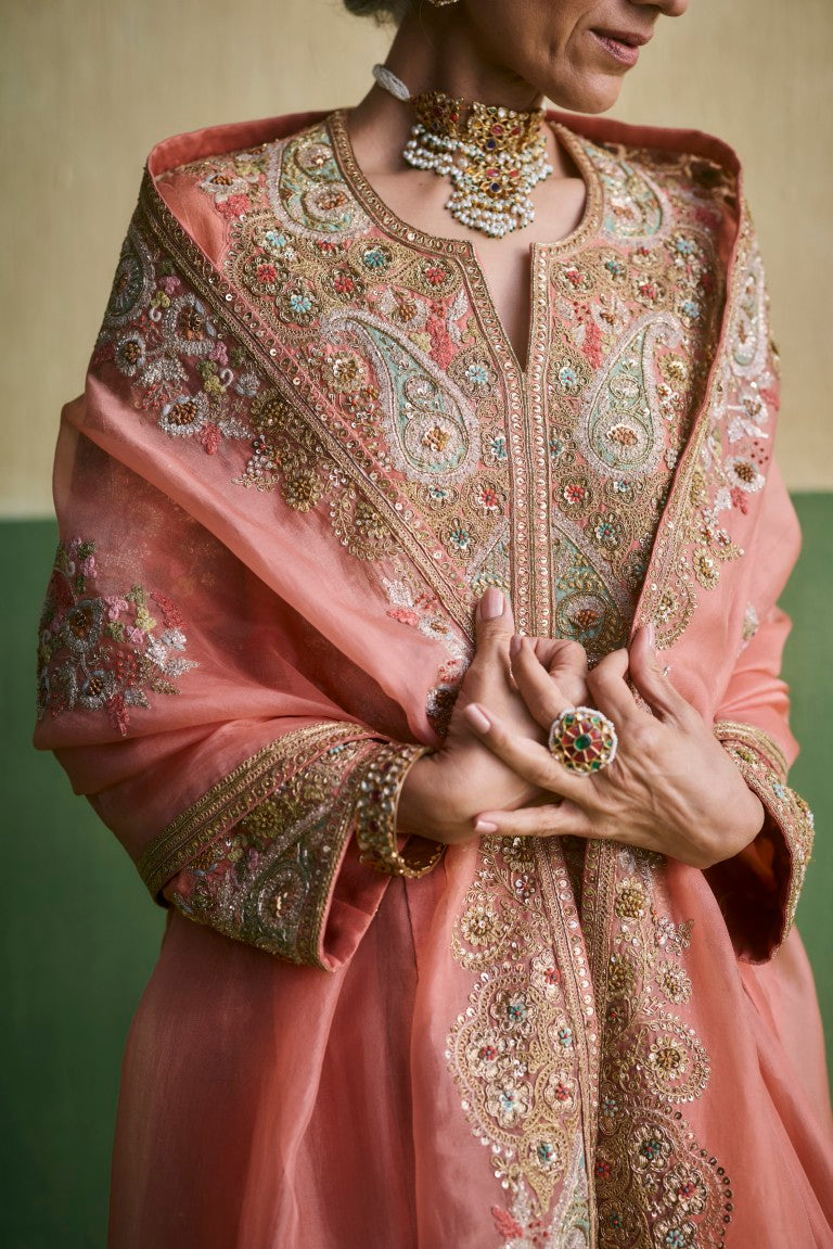 Short Kurti With Multi Color Sharara & Organza Dupatta
