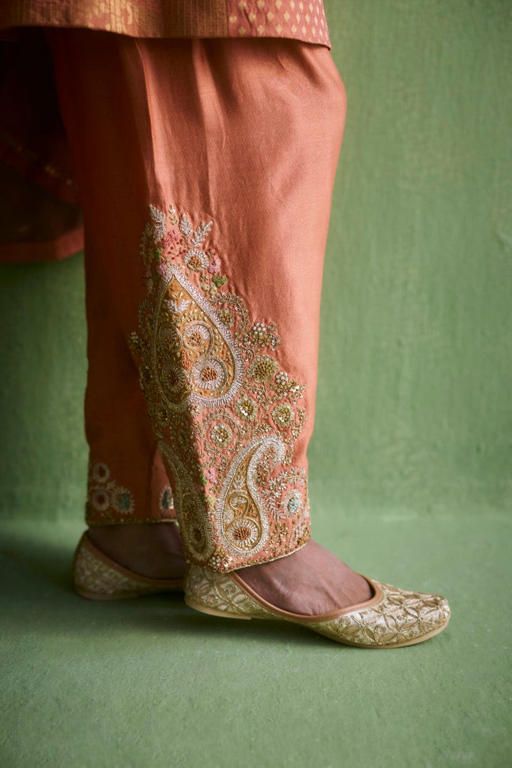 Mixed Brocade Phiran Kurta With Salwar And Organza Dupatta