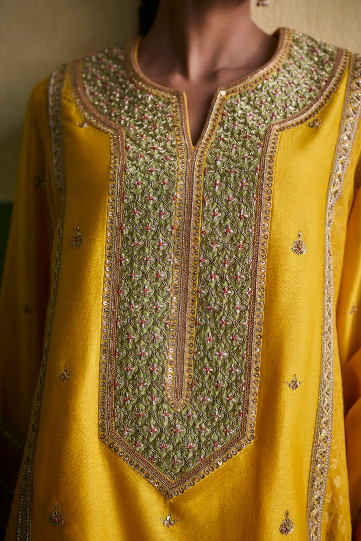 Yellow Chadi Short Kurti With Salwar And Dupatta
