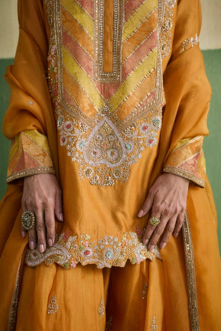Kurta With Booti Organza Sharara & Organza Dupatta