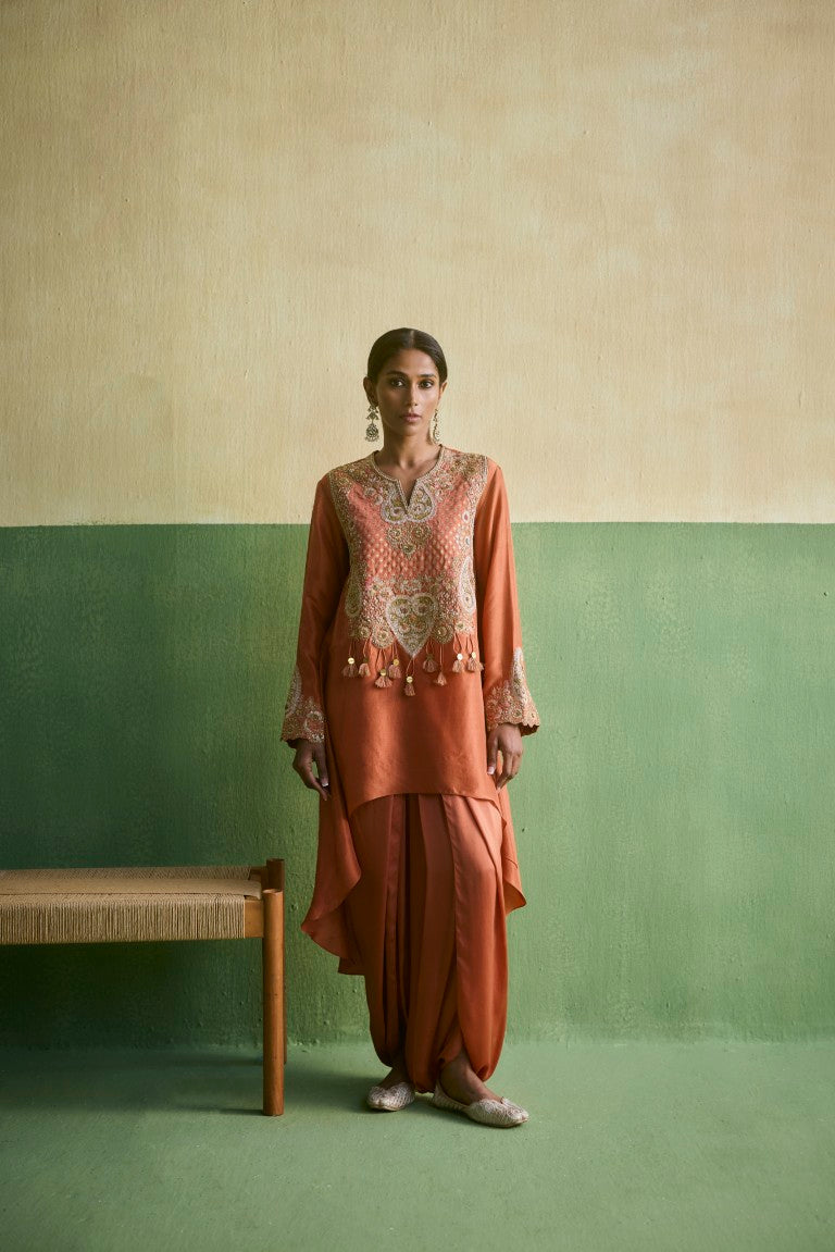 Brocade Asymetrical Kurta With Dhoti