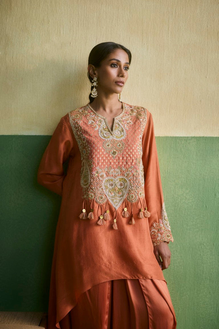 Brocade Asymetrical Kurta With Dhoti