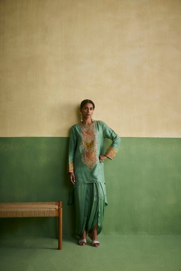 Brocade Asymetrical Kurta With Dhoti