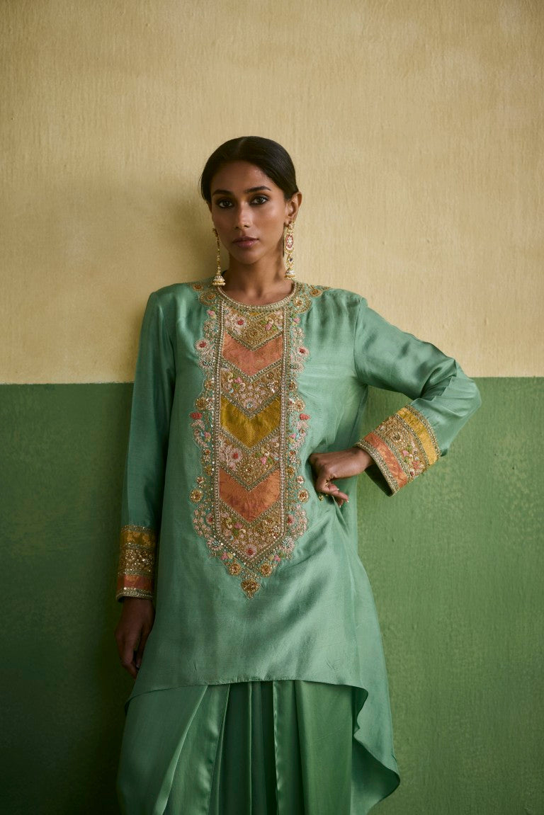 Brocade Asymetrical Kurta With Dhoti